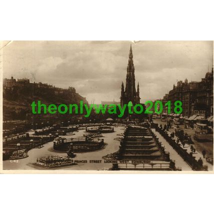 Princes Street Looking West, Edinburgh, Postcard, 1932