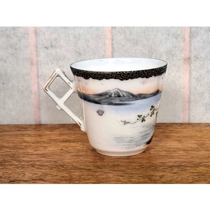 Japanese Art Deco Tea Cup, Vintage Oriental Porcelain, Eggshell China 1930s 1920