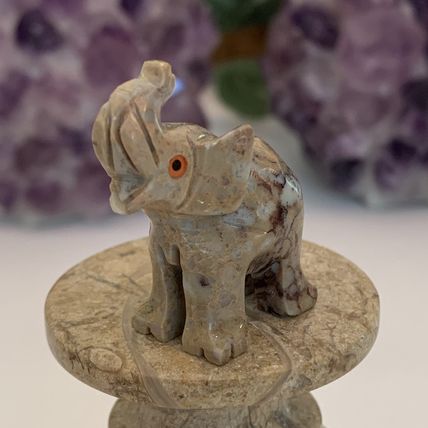 Steatite Elephant Soapstone Figurine MINI Carved Crystal Animal Stone Lucky Pet