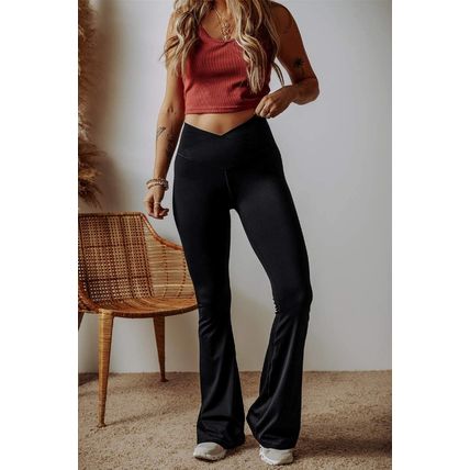 Black V Shape High Waist Flared Leggings