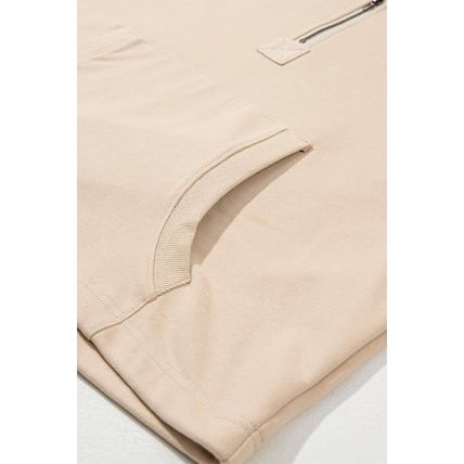 Parchment Solid Kangaroo Pocket Half Zipper Oversized Hoodie