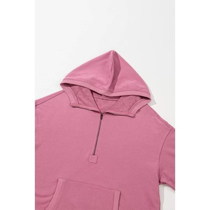 Valerian Solid Kangaroo Pocket Half Zipper Oversized Hoodie