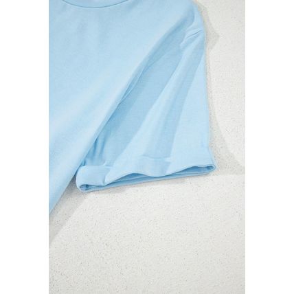 Light Blue Bright Casual Plain Crew Neck Tee