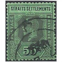 Straits Settlements 1918 SG209a 50c Black/Green Blue-Green/Olive Back Fine Used