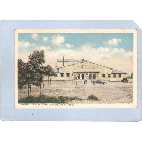 MA Ayer Camp Devens Liberty Theatre w/Old Cars Y M C A Logo On Back ma_box~26