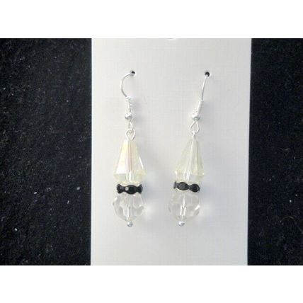Clear yellow & clear crystal glass cone short drop earring petite