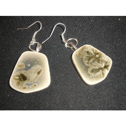 Unique freeform hand glazed on small grey blue ceramic tile dangle earrings , B