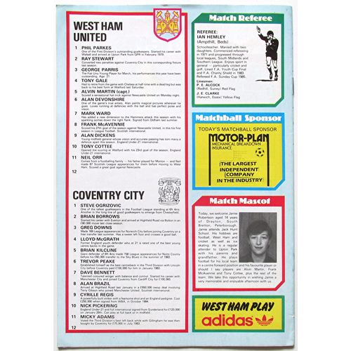 1985-86 WEST HAM UNITED v COVENTRY CITY (Very Good Condition - No Writing)