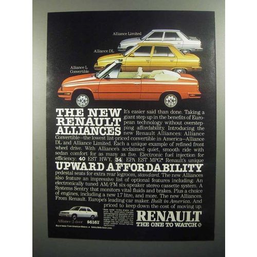 1984 Renault Alliance Limited, DL and L Convertible Ad