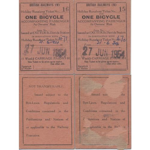 BR (W) HOLIDAY RUNABOUT BICYCLE TICKET EXETER 1 wk 1954 – 2 off