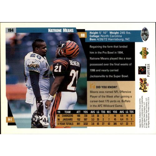 1997 Collector's Choice Football Natrone Means #194