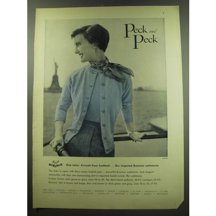 1949 Peck and Peck Braemar Cashmeres Ad - Tom Polumbo - Ship Notes