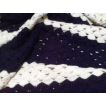 Hand made crochet throw navy and white large