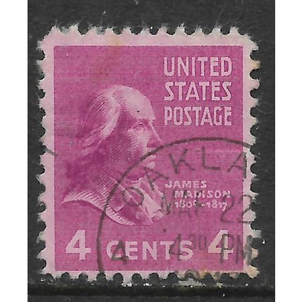 USA 1938 PRESIDENTIAL SERIES 4c MAGENTA JAMES MADISON SG 804 FINE USED#
