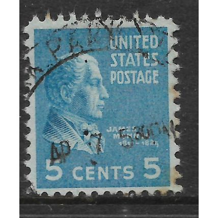 USA 1938 PRESIDENTIAL SERIES 5c LIGHT BLUE JAMES MONROE SG 806 FINE USED#2