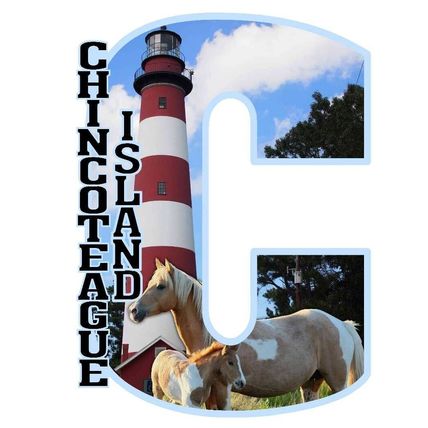 Chincoteague Island with Lighthouse and Horses Capital C Collage Fridge Magnet