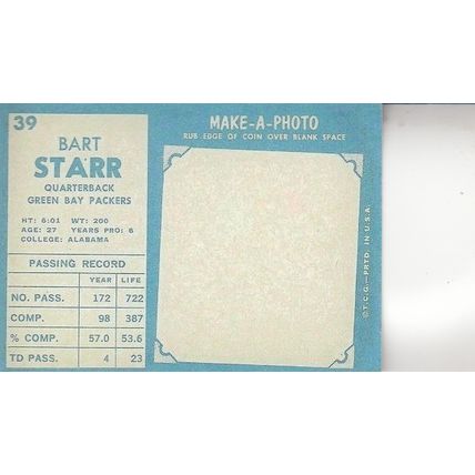 BART STARR 1961 AUTOGRAPHED HOF SUPER BOWL I&II CHAMPION MVP QUARTERBACK CARD