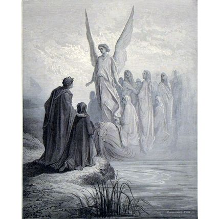 BOAT OF SOULS 1885 Gustave Doré ANTIQUE ENGRAVING