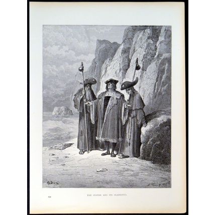 OYSTER AND ITS CLAIMANTS 1885 Gustave Doré - Huyot ANTIQUE ENGRAVING