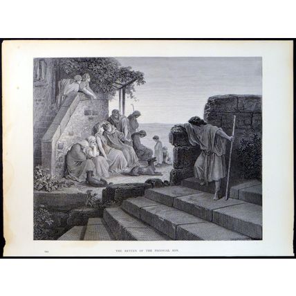 RETURN OF THE PRODIGAL SON 1885 Gustave Doré - Pannemaker ANTIQUE ENGRAVING