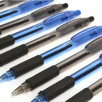 10x RETRACTABLE BALLPOINT PENS Blue Black Ball Point Biros School Office Writing