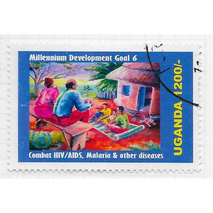 UGANDA 2003 MILLENNIUM DEVEOPMENT GOAL ERADICATE HIV AIDS HUTS 1200/- USED