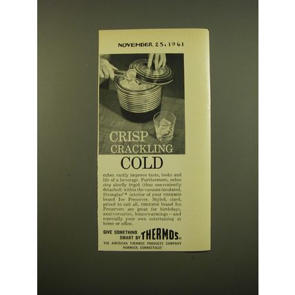1961 Thermos Ice Preserver Advertisement - Crisp Crackling Cold
