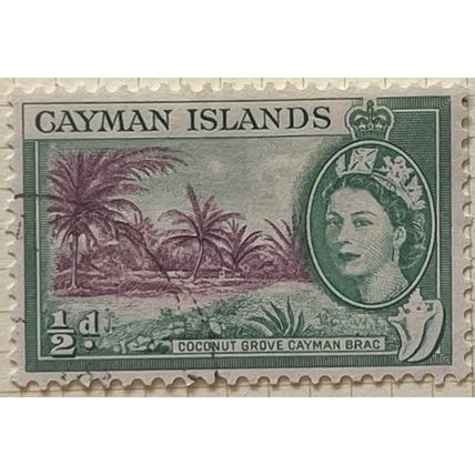Cayman Islands 1954 ½d Purple & Bluish Green Coconut Grove Used SG 149 stamp