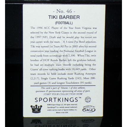 SAGE SPORTKINGS GUM 2018 TIKI BARBER FOOTBALL CARD #46