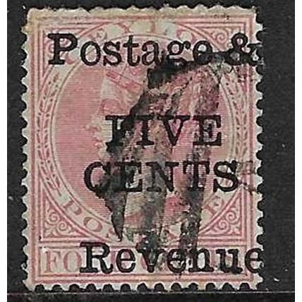 CEYLON 1885 WATERMARK CROWN CA 5c ON 4c SURCHARGE USED SG178