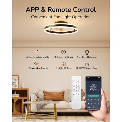 ULG Low Profile Ceiling Fans with Lights and Remote, 19.7 Inch Flush Mount Morde