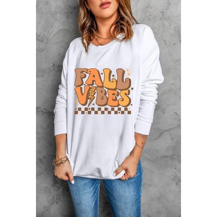Beige FALL VIBES Graphic Drop Shoulder Sweatshirt