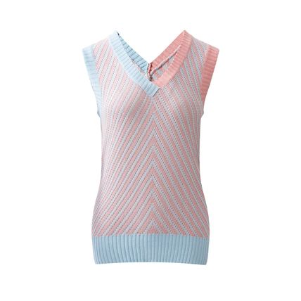 Light Pink Contrast Chevron Knit V Neck Sweater Vest