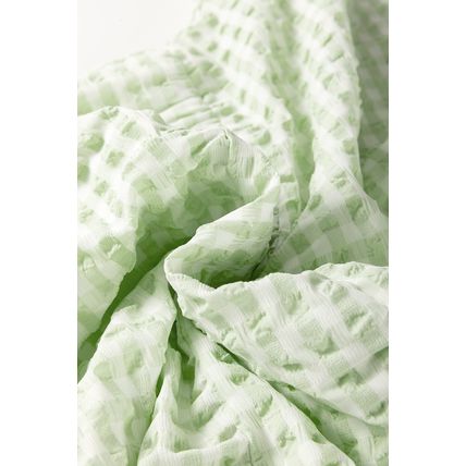 Green Stripe Textured Tiered Short Sleeve Loose Mini Dress