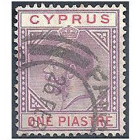 Cyprus 1922 SG89 1pi Carmine & Blue Fine Used.