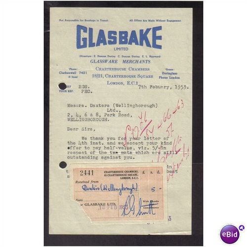 GLASBAKE LTD,CHARTERHOUSE SQ,LONDON,EC1, 7FEB1953