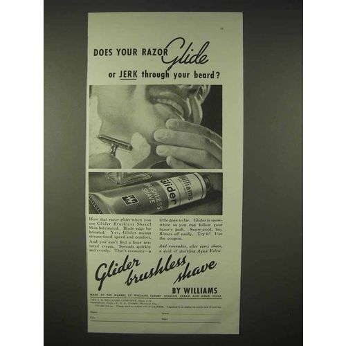 1935 Williams Glider Brushless Shave Ad - Glide or Jerk
