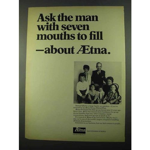 1969 Aetna Insurance Ad - Seven Mouths To Fill