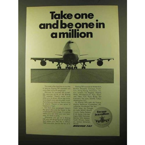1970 Boeing 747 Jet Ad - Be One in a Million