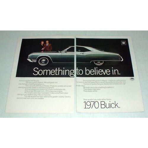 1970 2-pg Buick Riviera Car Ad - Something to Believe In!