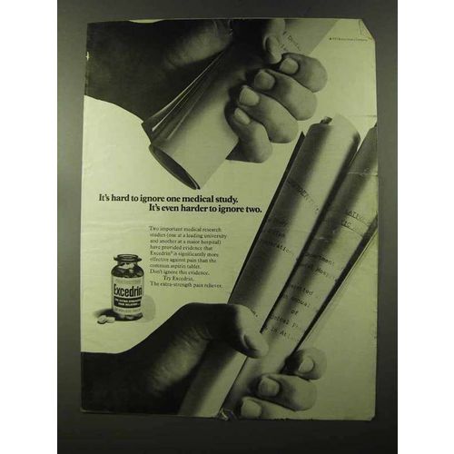 1973 Excedrin Medicine Ad - Hard To Ignore Study