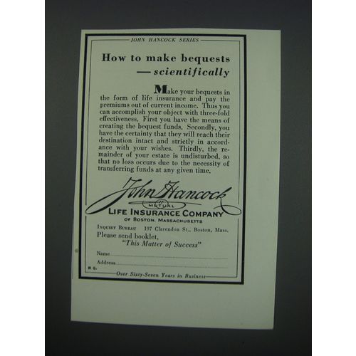 1930 John Hancock Mutual Life Insurance Company Ad - How to make bequests