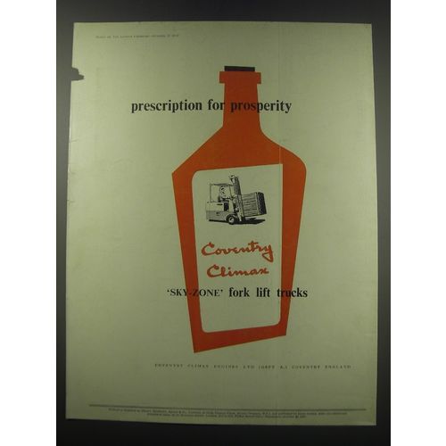 1957 Coventry Climax Sky-zone Fork lift trucks Ad - Prescription for prosperity