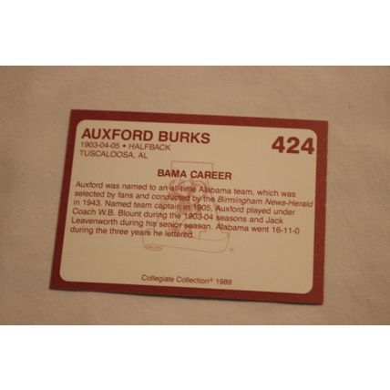 Auxford Burks 1989 Collegiate Collection Alabama's Finest NO. 424