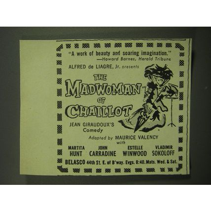 1949 The Madwoman of Chaillot Play Ad - A work of beauty and imagination