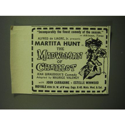 1949 The Madwoman of Chaillot Play Ad - Incomparably the finest comedy