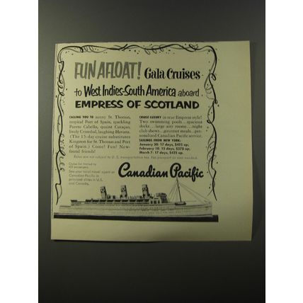 1953 Canadian Pacific Cruises Ad - Fun afloat! Gala Cruises to West Indies