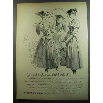 1953 B. Altman Dresses Advertisement - Young Colony's love letter cottons