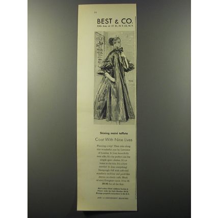 1953 Best & Co. Coat by Lawrence of London Ad - Shining moire taffeta coat