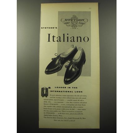 1955 Stetson Italiano Shoes Ad - Leader in the international look